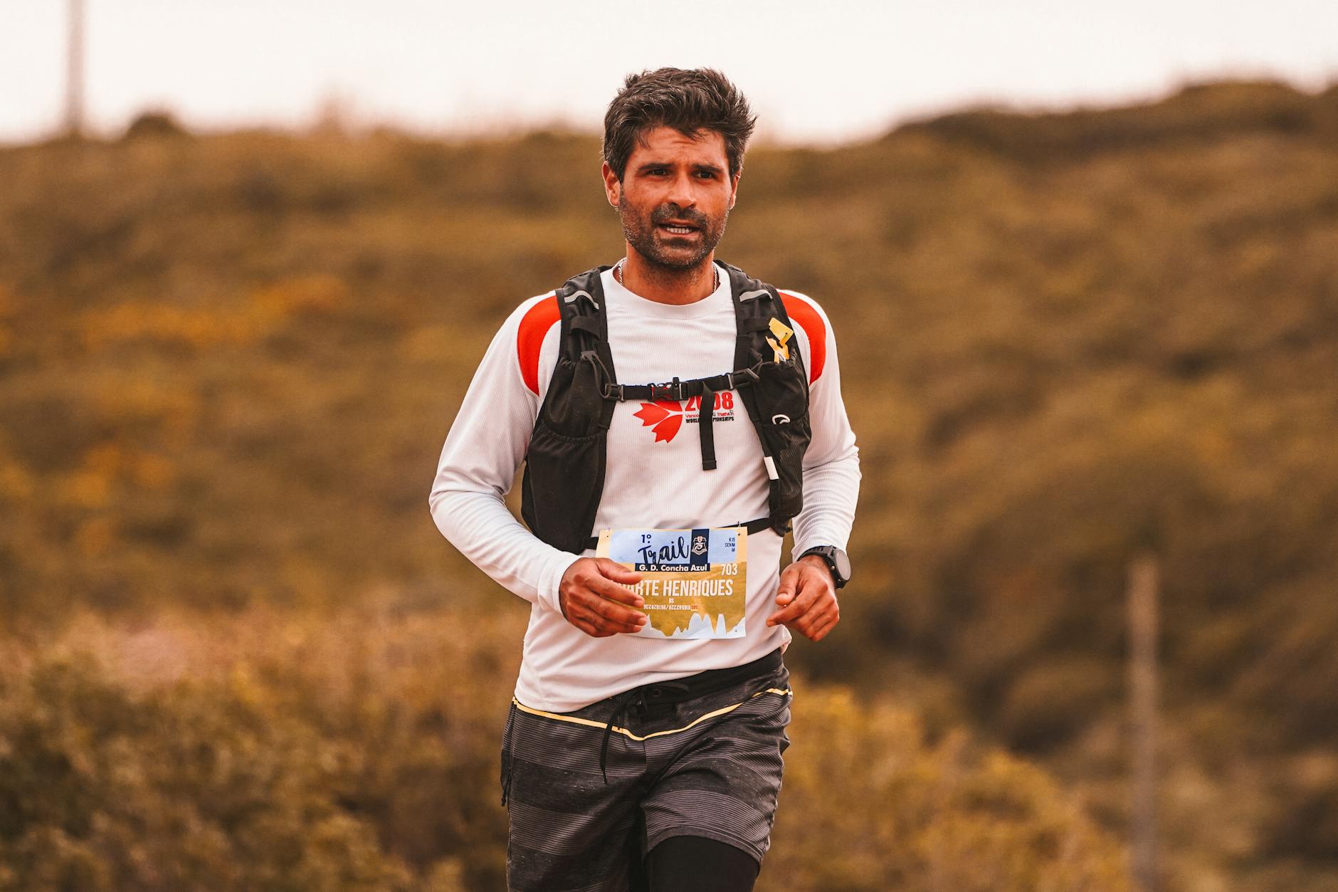 Trail runner competing in an outdoor marathon